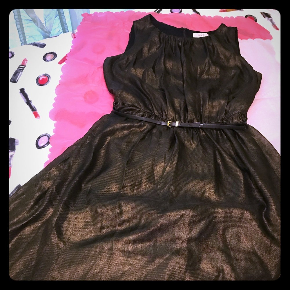 Loft dressy black w belt w/ gold black shimmer.